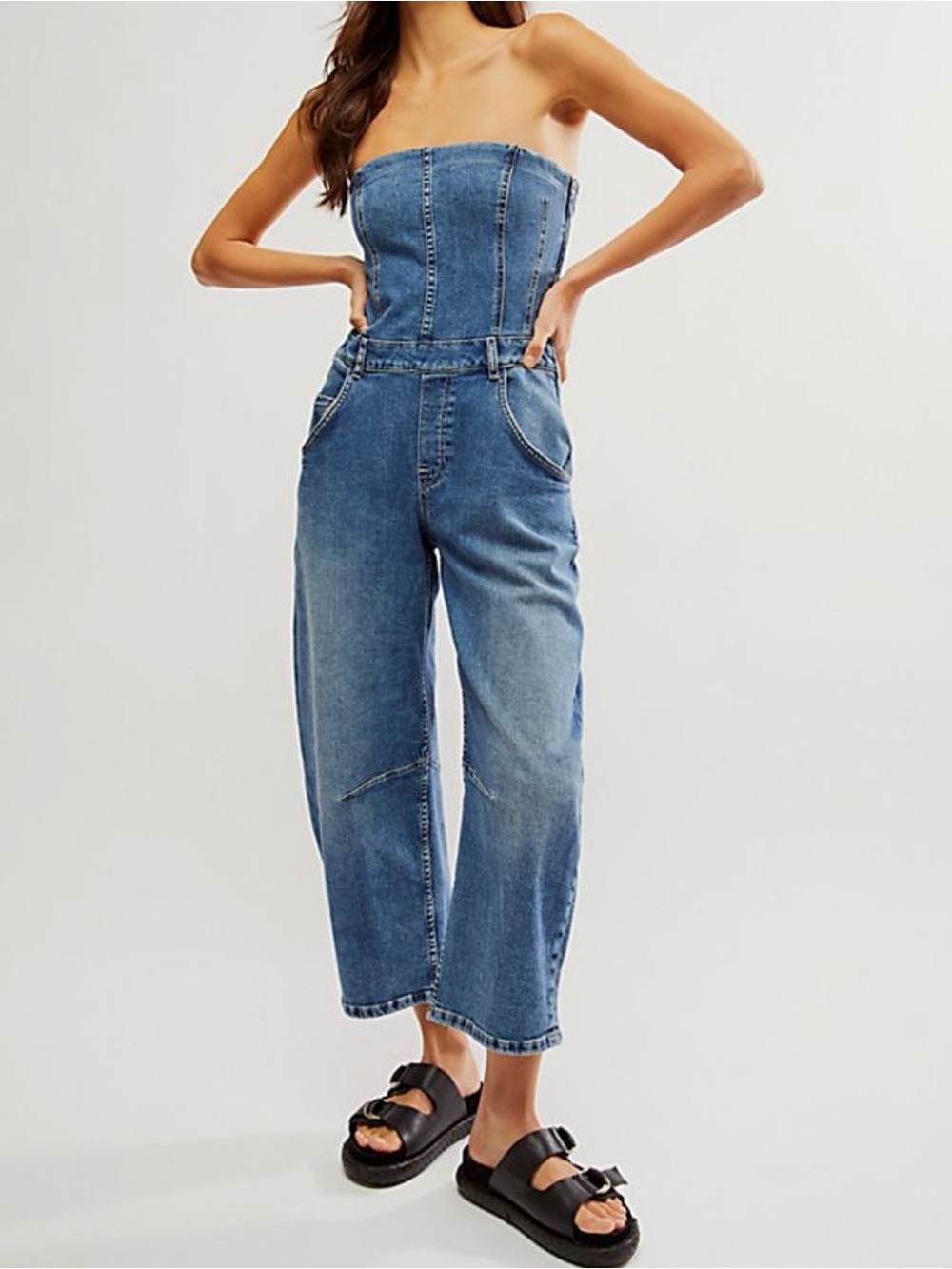 Denim Strapless Jumpsuit Jeans - Blue Free People Small